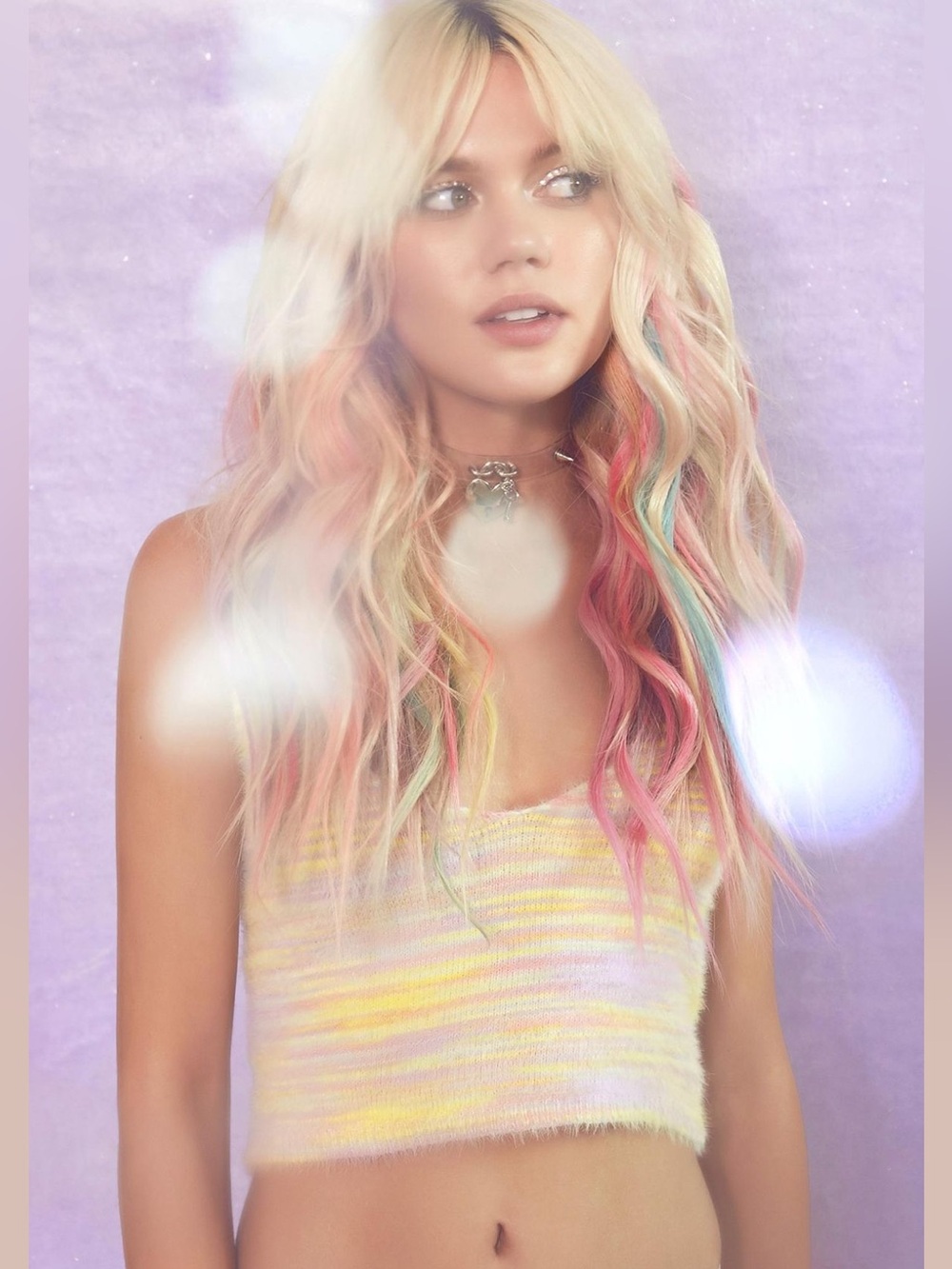 Sugar Thrillz Candy Rain Crop Top NWT S Pastel Multicolor Fuzzy Knit Tank Y2K - Picture 9 of 11